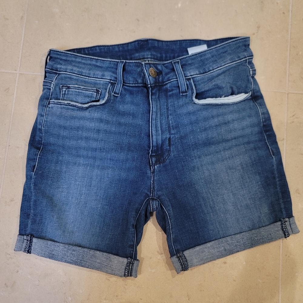 Hudson Jeans Women's Mid-Blue Rolled Hem Denim Shorts